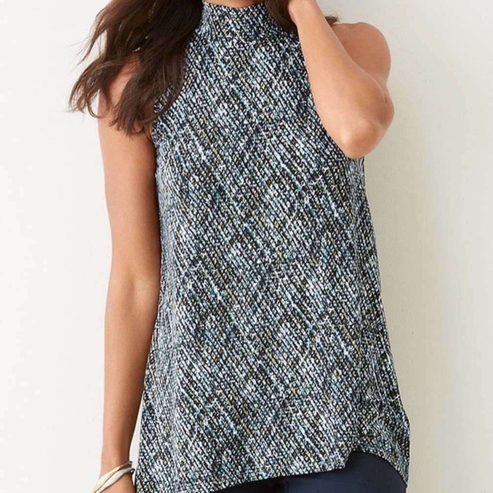 J Jill 2pc. Set Chic Mock Neck Tunic/Pencil Skirt Blue Black Textured Print Sz L